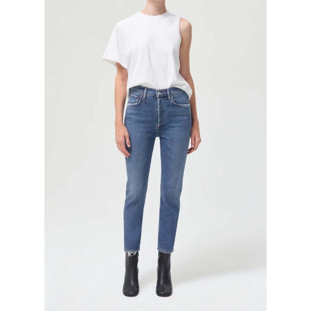AGOLDE Riley Crop High Rise Straight Leg Jeans Silence Wash Size 25
